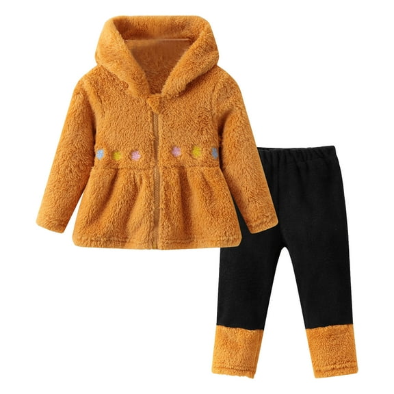 Ulanda Girls Sweat Suit Set - 2 Piece Cozy Sherpa Lined Zip Up Hoodie and Cargo Jogger Sweatpants for Girls (Orange, 3-4 Years)