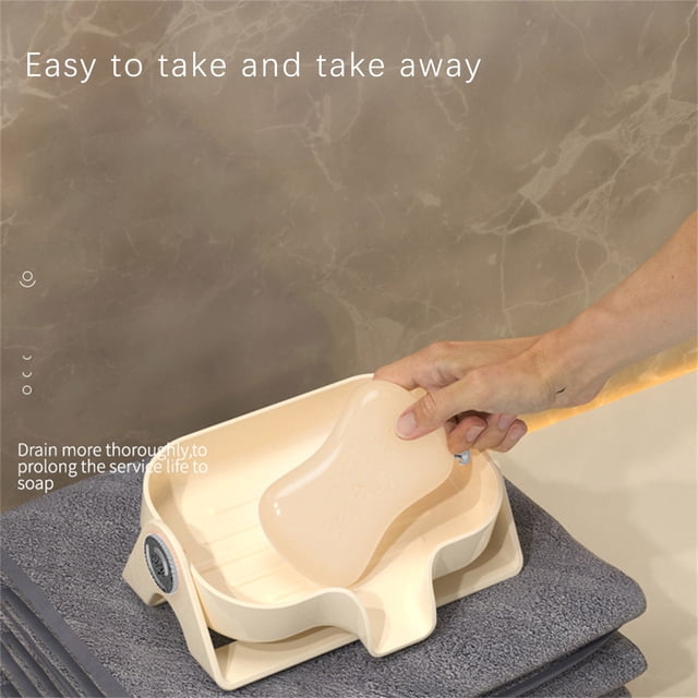 VBXOAE Non-Punching Soap Box-Self-Emptying Structure for Easy Soap Drying and Reduced Waste-Versatile Use in Kitchen,Bathroom,More-Non-Slip Bottom and Easy Cleaning with Outlet-15-Degree Tilt White