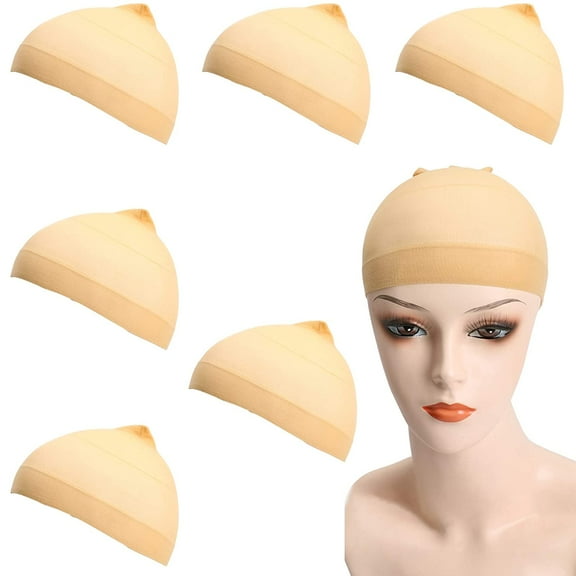 Nylon Wig Caps 6 pieces Stocking Wig Caps Stretchy Wig Caps for Women.（Light Brown)