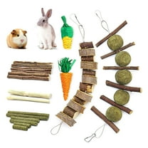 ZPAQI 7 Pieces Rabbit Chew Toys Hanging Hay Treat Balls Grass Chews Sticks Wood Toy for Squirrel Small Pet Teeth Grinding