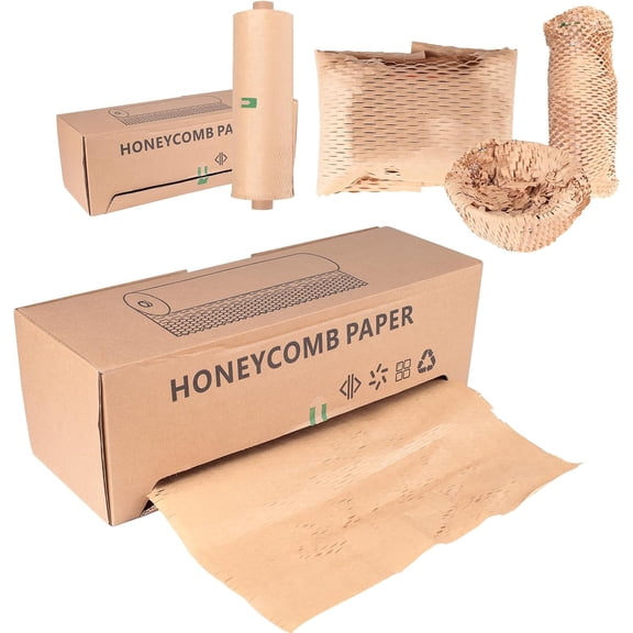 Eco-Friendly Honeycomb Packing Paper - 15" x 500' with Easy Dispense Box, 100% Recyclable Kraft Material, Ideal for E-Commerce, Moving, and Small Business Shipping