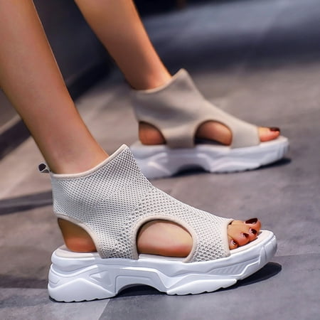 

〖Yilirongyumm〗 Beige 40 Sandals Women Sandals Fish Mouth Wedge Platform Platform Sandals Boho Sandals Summer Fashion Beach Sandals Platform Sandals