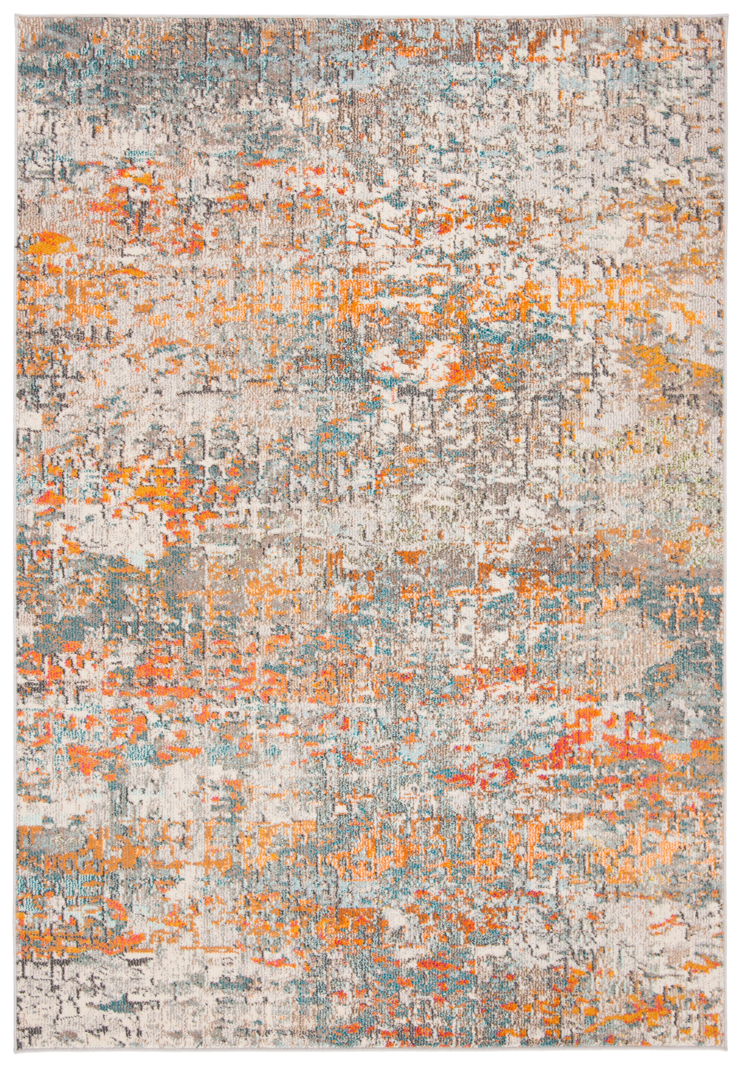 SAFAVIEH Madison Kebo Abstract Area Rug, Grey/Orange, 6' x 9' - Modern Design, Grey & Orange, Ideal for Living Room, Bedroom, Dining Space