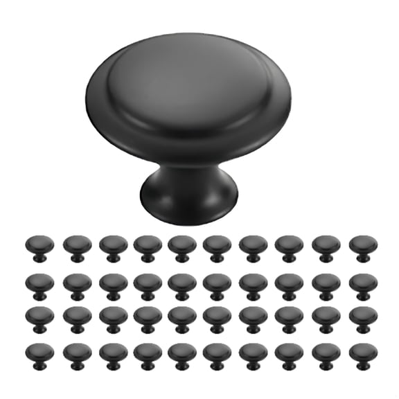 Asoricing Cabinet Handles, Kitchen Cabinet Handles, Round Thumb Single Hole Handle, Mushroom Head, Stainless Steel, A Set of 40 Pc, Black
