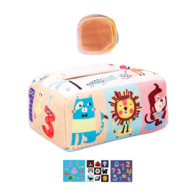Caja de pañuelos sensorial Busy Pull Tissues Sunnimix Juego sensorial de 5 animales de dibujos animados