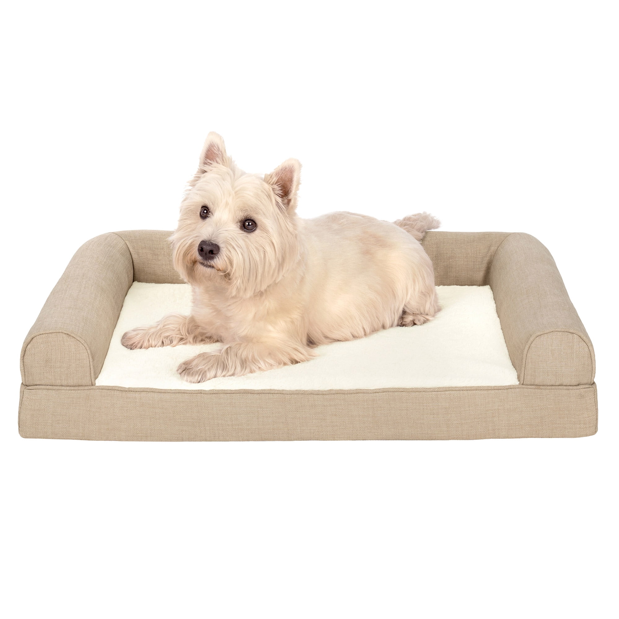 FurHaven Plush Performance Linen Orthopedic Sofa Pet Bed for Dogs Cats Flax Medium
