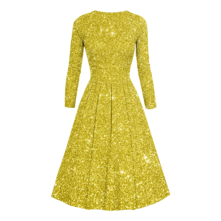Kaemgyyd Cocktail Dresses for Women Vintage Sparkly Sequin High Waist Midi  Dress Fashion V Neck Long Sleeve Glitter Dress - Walmart.com