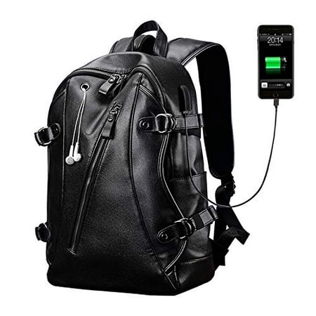 Men Leather Backpack , Big Slim Business PU Soft Anti Theft Backpack for Men Women School College Bookbag Travel Laptop