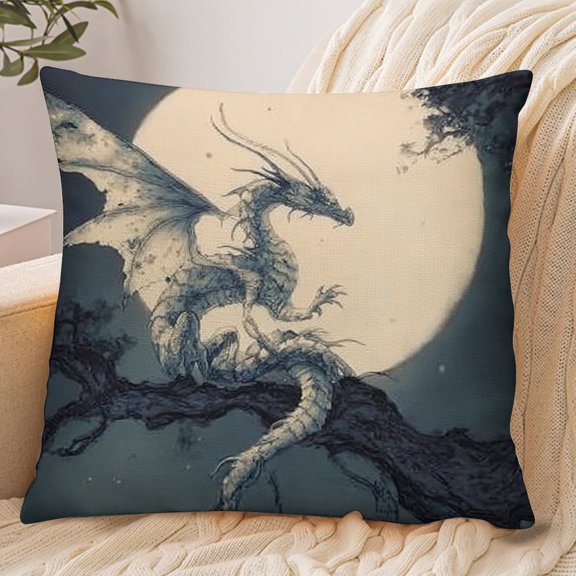 RKSupls 18x18 Inch Envelope Throw Pillow Cover, Dragon Moon Branch Fantasy Soft Polyester Modern Farmhouse Decorative Cushion Case for Home Bedroom Living Room