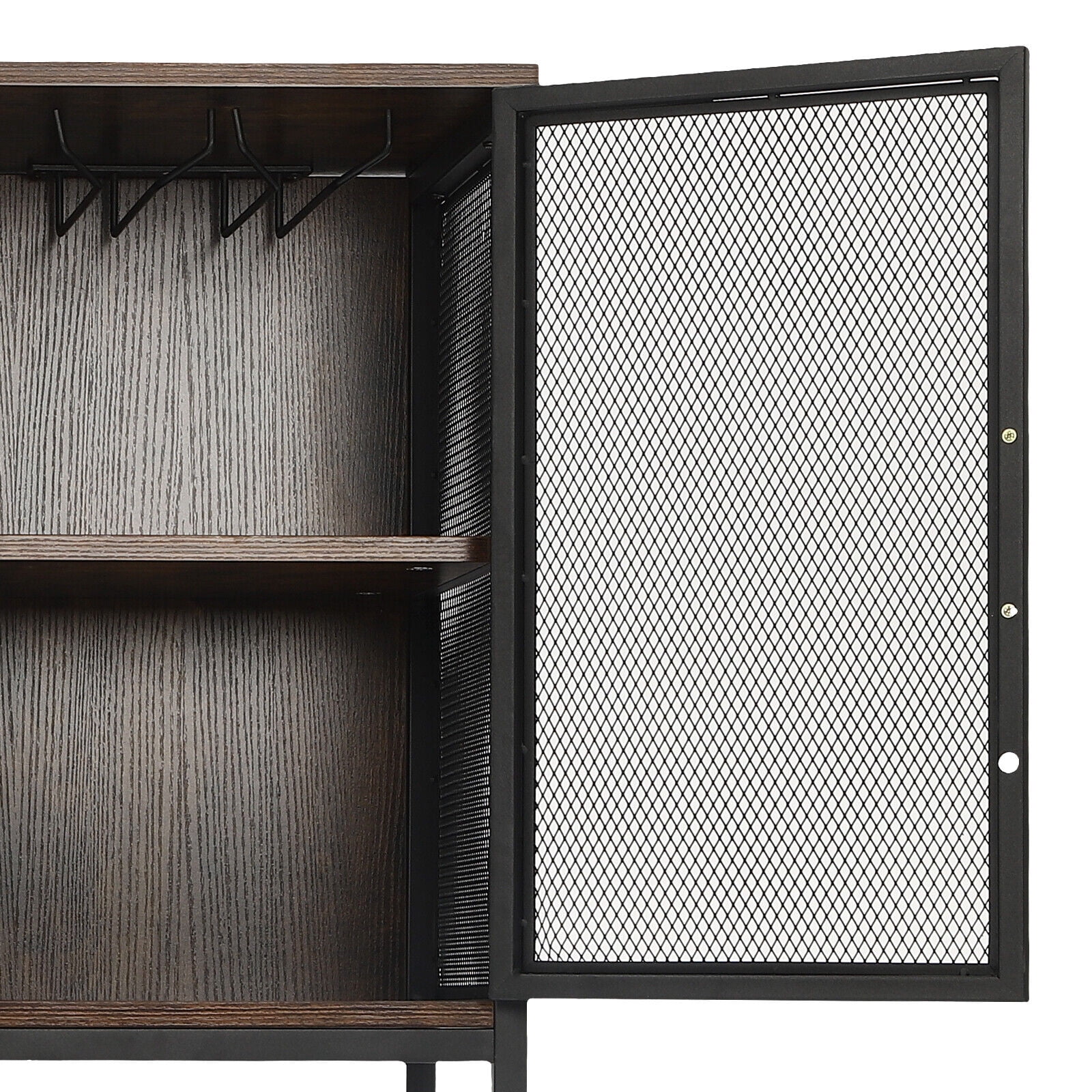 Industrial Wine Bar Cabinet, Coffee Bar Cabinet W/ Wine Rack Glass Holder, Brown Sideboard & Buffet Cabinet Multi-Function Rustic Coffee Bar & Liquor Storage Cabinet