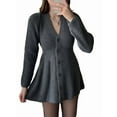 thumbnail image 3 of Women'S Sweater Dress Button V-Neck Long Sleeve Knit A-Line Mini Dress Grey L, 3 of 9