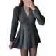 thumbnail image 3 of Vestido Mini de Punto con Cuello en V, Larga y Botones para Mujer Gris XL, 3 of 10