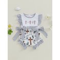 thumbnail image 2 of aturustex Toddler Baby Girls Plaid Romper 0 3M 6M 12M 18M Infant Ruffle Sleeveless Bodysuits Cross Embroidery Smocked Jumpsuits Round Neck Rompers Lit Cute Casual Daily Spring Summer Outfits, 2 of 8