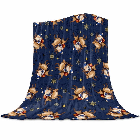 Santa Claus Reindeer Flannel Blanket for Bed,Travel and Camping, Christmas Snowflakes Super Soft Cozy Blanket for All Seasons 30"x40"