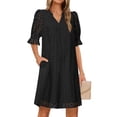 thumbnail image 1 of Minivestido MEROKEETY 2025, verano, manga corta, cuello en V, negro, 1 of 8