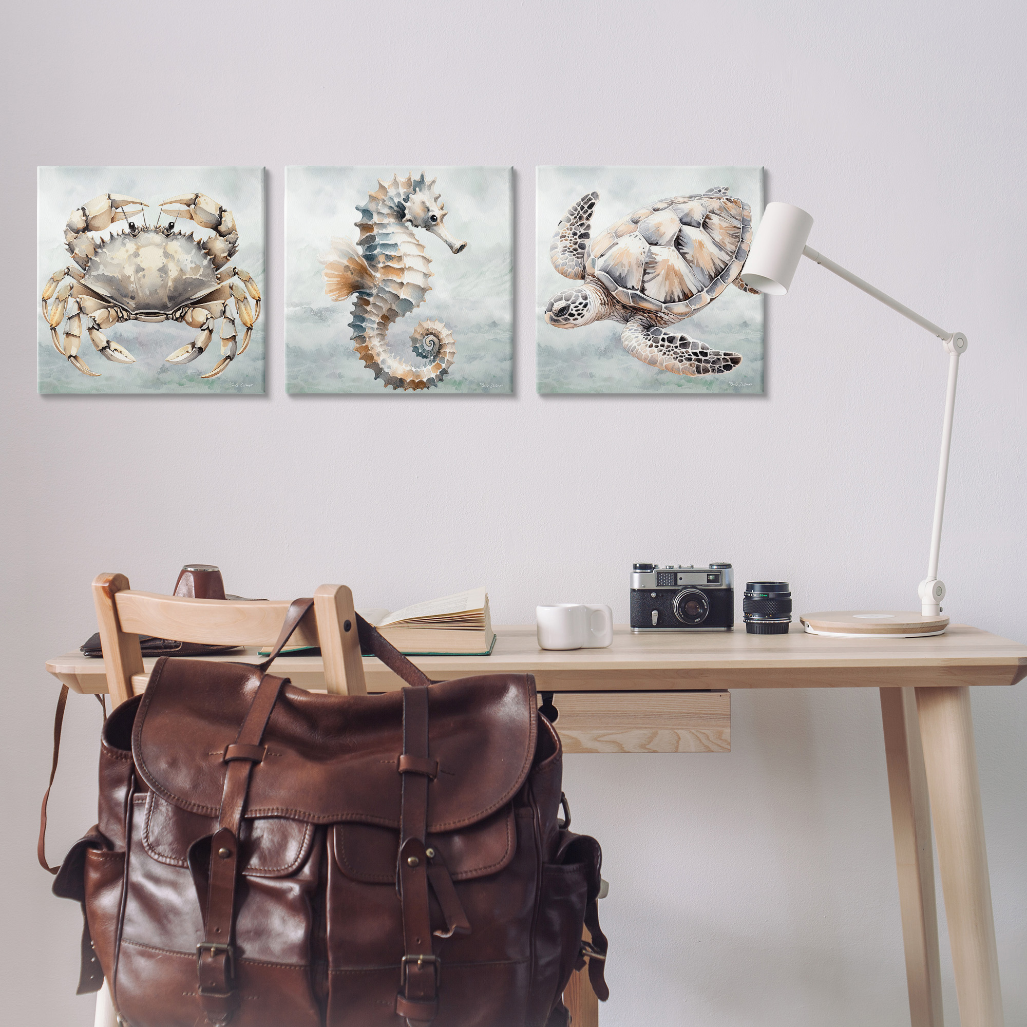 Stupell Industries Traditional Marine Life Animals & Insects Painting Gallery Wrapped Canvas Art Print Wall Art, 17 x 17, Set of 3