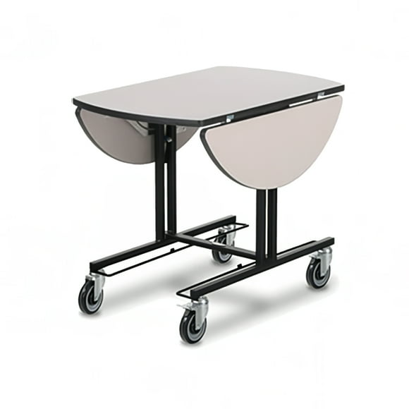 Forbes Industries 4969 Oval Room Service Table w/ (2) Bi Fold Drop Leaves - 36"L x 43"W, Stone Matrix Laminate/Black Steel