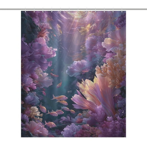 Mermaid Glitter Fish Scale Girls Shower Curtain Cloth Fabric Bathroom Decor with Hooks