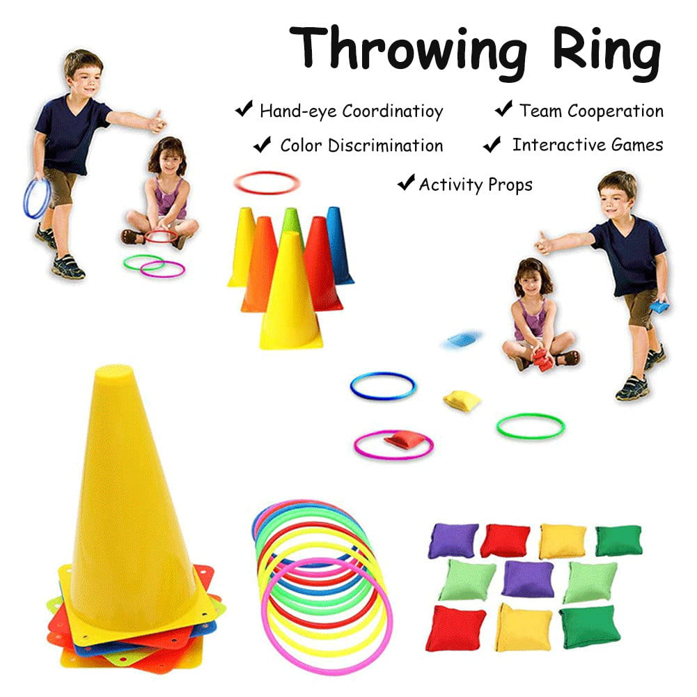 Fun Carnival Games Set Soft Plastic Cones Bean Bags Ring Toss Games for Kids!