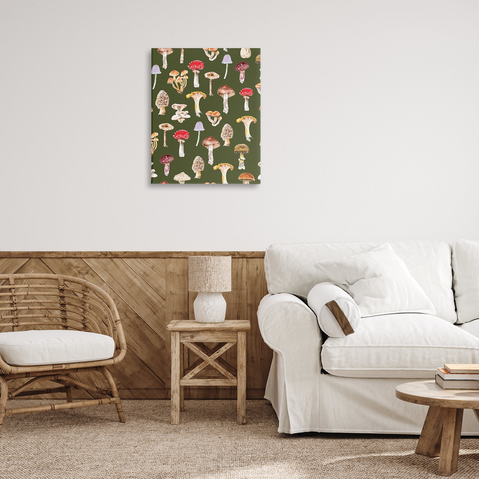 Stupell Industries Mushrooms Repeating Pattern Botanical & Floral Painting Gallery Wrapped Canvas Art Print Wall Art, 24 x 30
