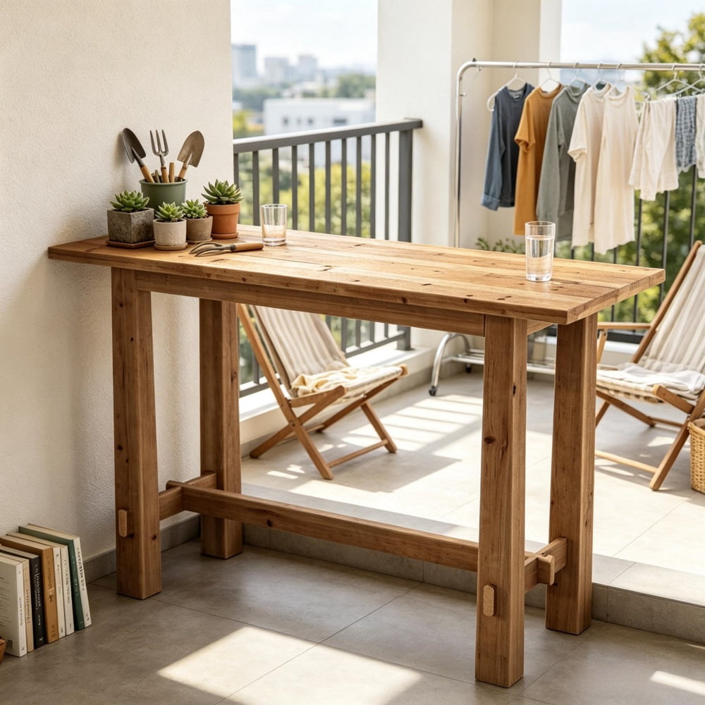 4-Tier Rustic Console Table, Industrial Style Geometric Metal Frame, Narrow Entryway Sofa Table with Anti-Tip Device & Adjustable Feet for Home