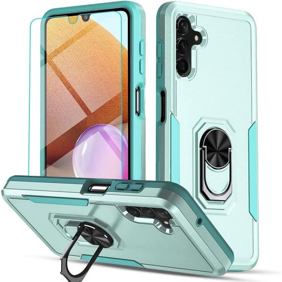 Circlemalls Case for Samsung Galaxy A13 5G, Tempered Glass Screen Protector, Ring Stand Armor Cover Case-Green