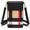 thumbnail image 3 of Women’s Crossbody Phone Purse Plaid Small Bag Vegan Leather Touchscreen Wallet Black, 3 of 5