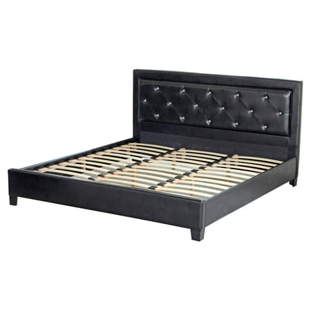 CorLiving BIL-709-Q San Antonio Button Tufted Black Leatherette Upholstered Queen Bed