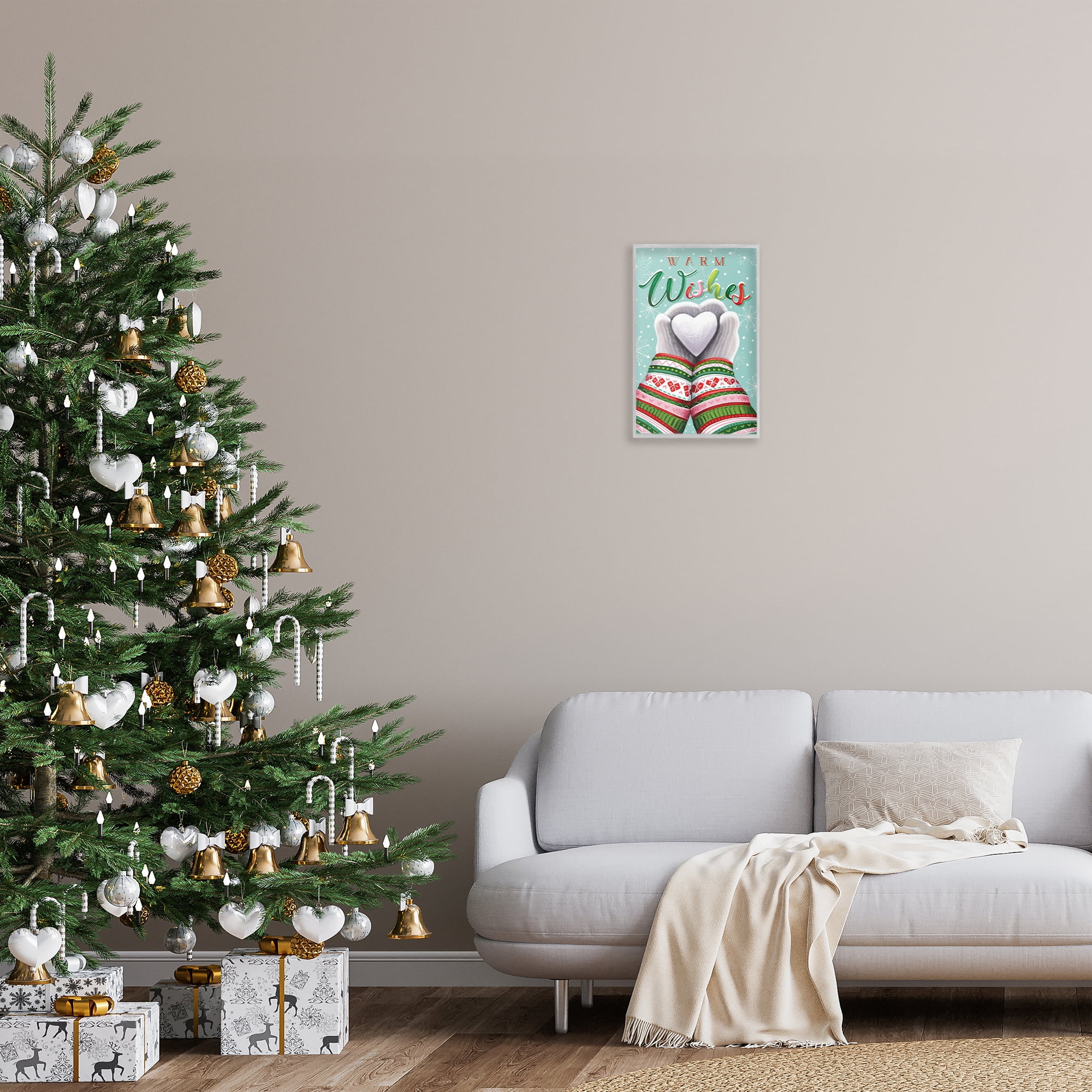 Stupell Industries Warm Wishes with Heart Holiday Painting Gray Framed Art Print Wall Art, 12 x 18