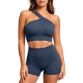 thumbnail image 7 of VBVC Women's One Shoulder Ribbed 2 Piece Workout Short Sets , Ladies' High Waist Yoga Matching Outfits , Sport Gym Athletic Activewear Sets For Women,Navy,Free Size, 7 of 7