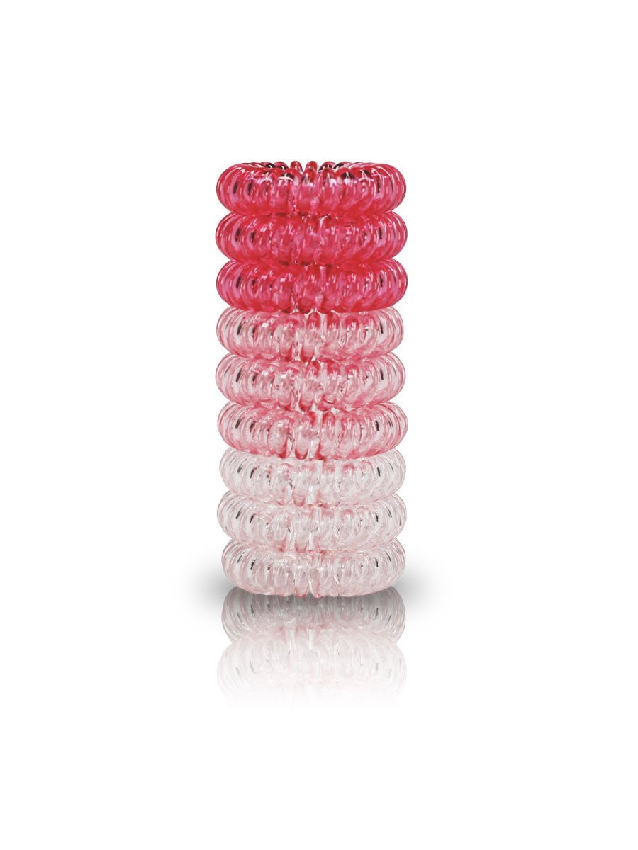 TRADEMARK BEAUTY HAIR COILS SET, Spiral Hair Ties, No Crease Ponytail Phone Cord Hair Ties, 27 Count (3 Pack), Pink