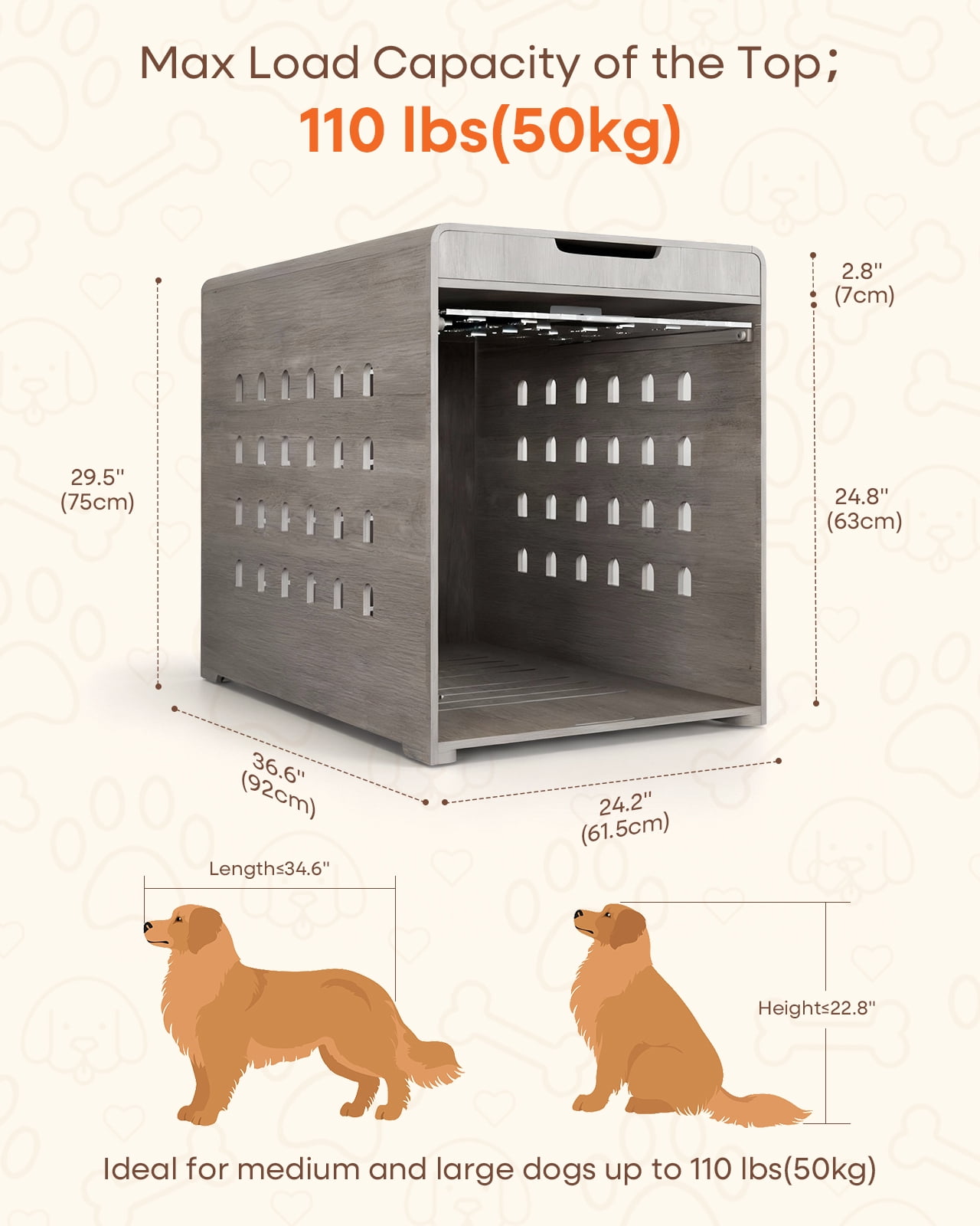 Furnibear Modern Dog Crate Furniture with Charging Station, Multifunctional Side End Table Indoor Kennel with Hidden Door for Small and Medium Dogs Breeds up to 55lb,Gray