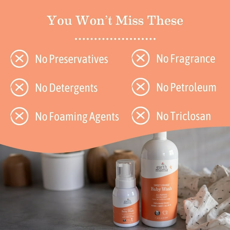 Earth Mama Sweet Orange Baby Wash and Shampoo, Foaming Castile