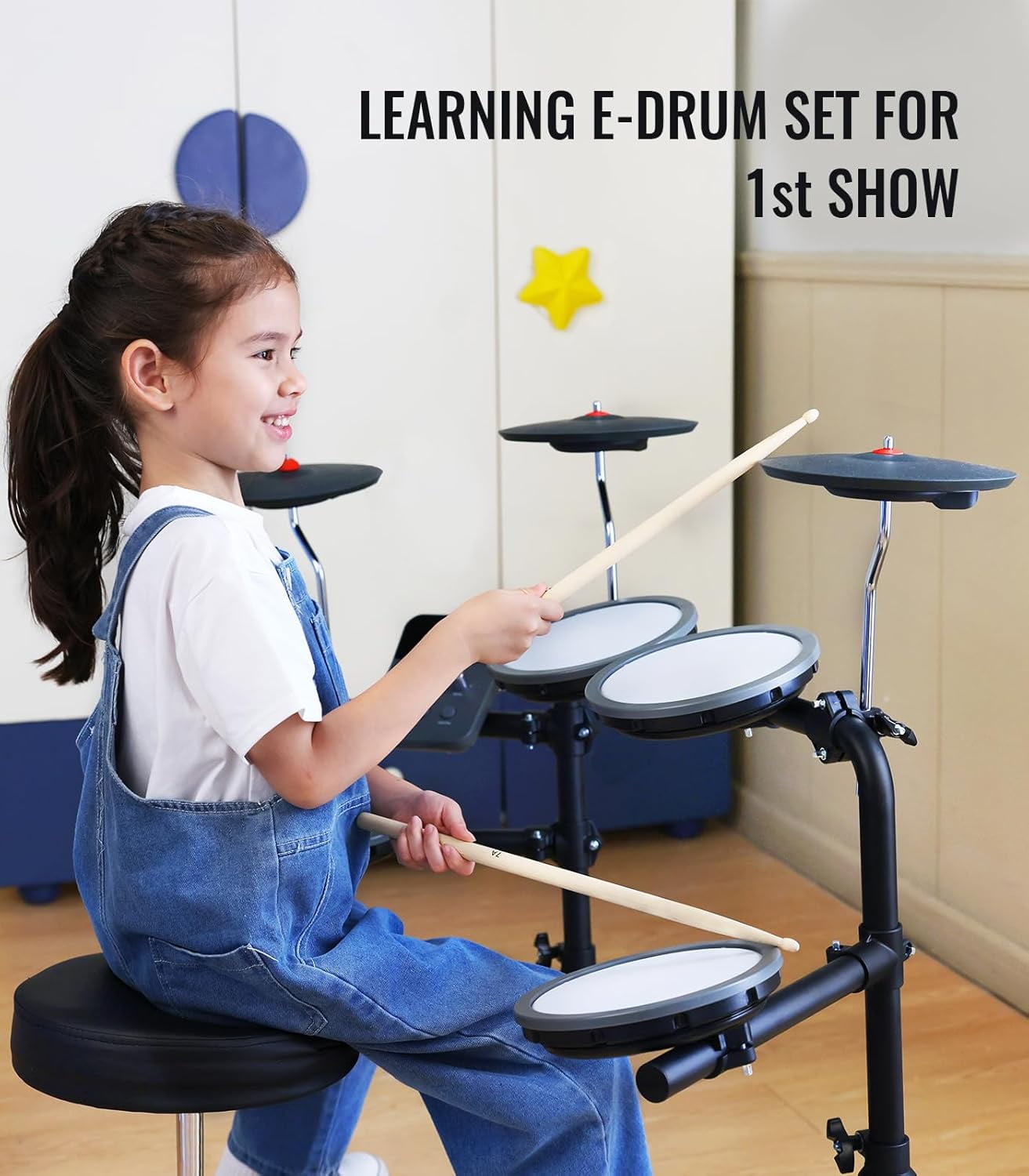 HAMPBACK MK-0 Electric Drum Set with 7'' Mesh Pads, 8'' Cymbals, 12 Kits, USB MIDI, Suitable for Beginners Aged 3-12 at The Entry Level