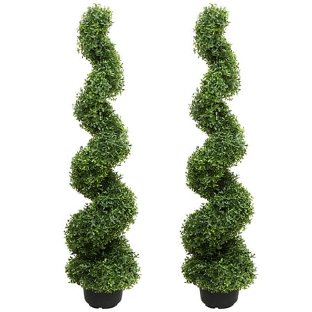 43” Spiral Boxwood Artificial Topiary In Plastic Pot (set Of 2 )