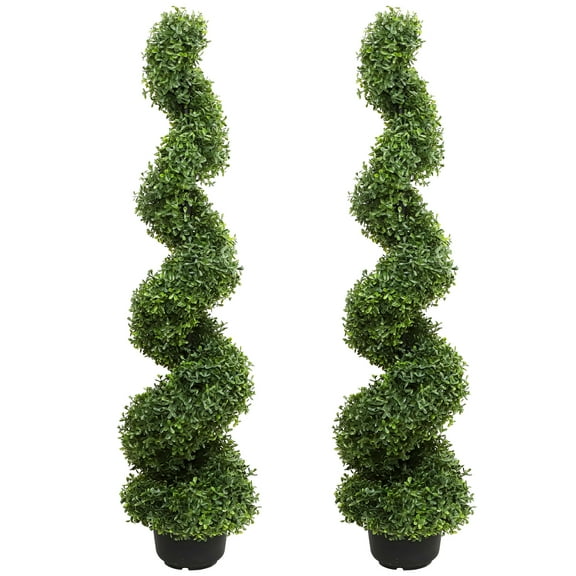 43” Spiral Boxwood Artificial Topiary In Plastic Pot (set Of 2 )