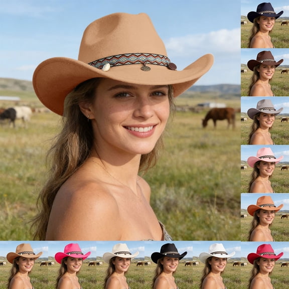 Cowboy Hat for Women Men Wide Brim Roll Up Brim Western Cowgirl Fedora Hat Casual Summer Outdoor Sun Protection