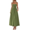 thumbnail image 1 of Vestido largo PRETTYGARDEN para mujer, fruncido, verano 2025, verde militar, 1 of 9