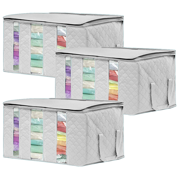 Organisateur de Garde-Robe 3 Pcs Sacs de Rangement pour Vêtements Grande Capacité Rangement de Vêtements avec Poignée Renforcée, Fermeture Éclair en Acier Inoxydable, Tissu 3 Couches pour Couettes, Literie, Couvertures Vêtements