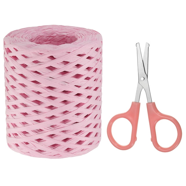 Unique Bargains Raffia Ribbon, Natural Raffia String with Scissor, Pink, 218 Yards