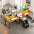 thumbnail image 6 of 2 Person Desk with Power Outlet & LED Light, Extra Long Double Computer Desk with Fabric Drawers & File Cabinet, 94 Inch Writing Desk with Monitor Stand, T Shaped Gaming Desk, Vintage, 6 of 9