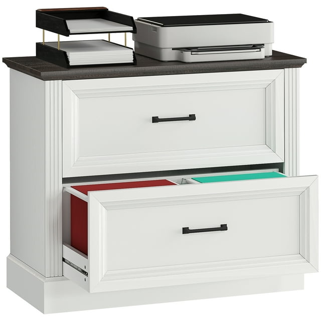 HOMCOM Classeur Latéral avec 2 Tiroirs, Armoire de Classement Style Ferme, Blanc