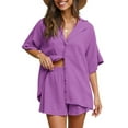 thumbnail image 3 of Fantaslook 2 Piece Womens Outfit Sets Button Down Shirts and Shorts Casual Lounge Sets Short Sleeve Pajamas Sets Summer Loungewear, 3 of 8
