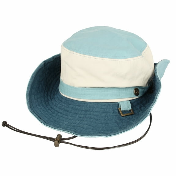 WITHMOONS Boonie Bush Hat Wide Brim Side Snap Chin Cord KR81059 (Blue)