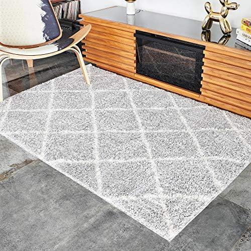 Modern Trellis Washable Area Rug With High Pile For Bedroom Or Living Room, Luxury Bohemian
