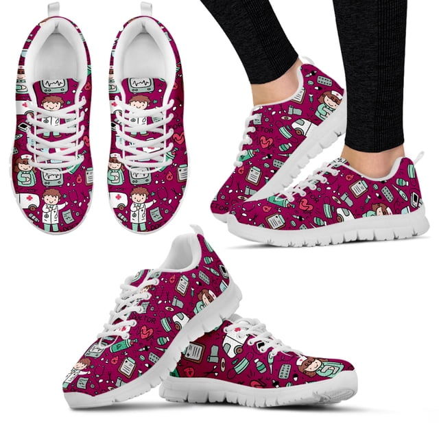 Zapatos médicos para mujer, zapatillas cómodas con cordones y diseño de dibujos animados de doctora, zapatos deportivos médicos para enfermeras, zapatillas de tenis para niñas.