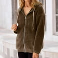 thumbnail image 3 of Nokdvo Womens Fleece Jacket Fuzzy S-3xl Zip Up Hooded Cardigan Coats Solid Color Faux Fur Outerwear with Pockets,Khaki S, 3 of 5