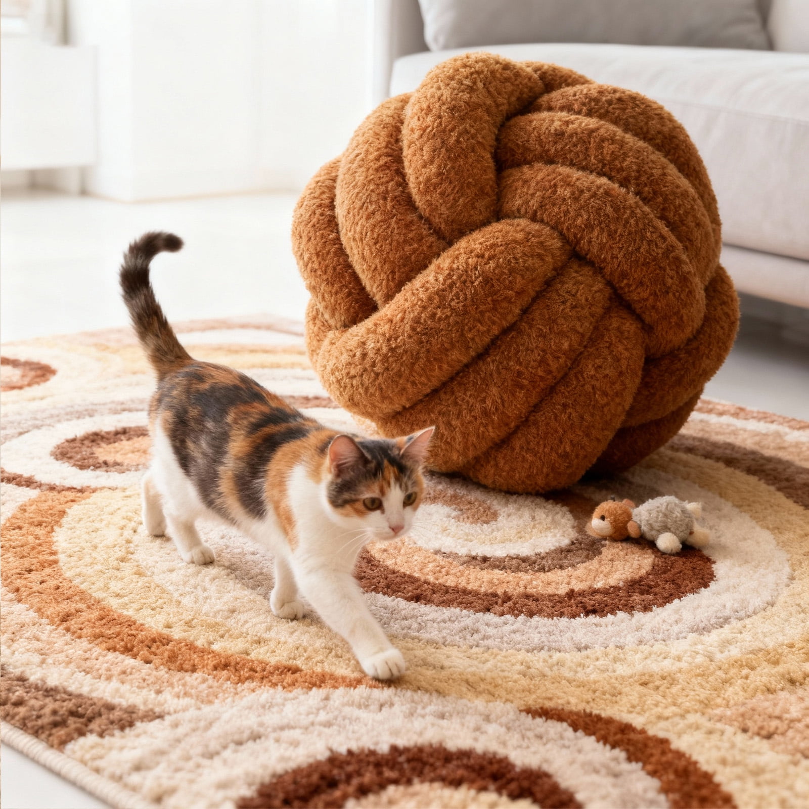 Knot Pillow Ball Plush - Decorative Throw Pillows for Bed Stress Relief, Round Knot Cushion for Sofa Decor Pet Toy, Brown 12 Inch