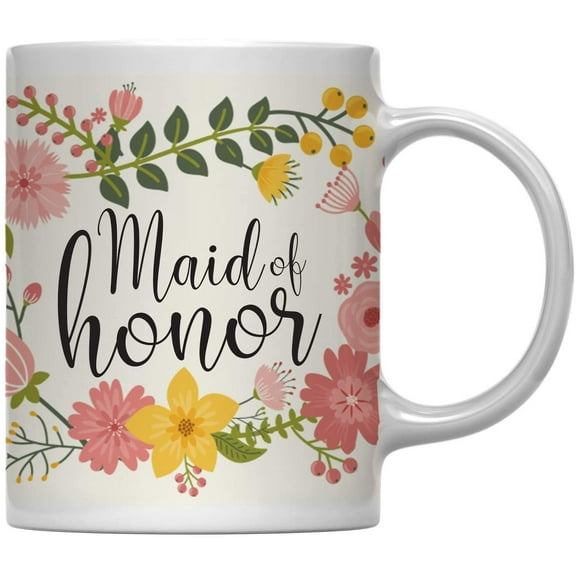 Maid of Honor Floral Flowers Wedding Party Ceramic Coffee Mug