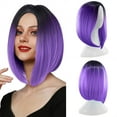 thumbnail image 2 of Adbnpza Half Wigs for Purple Women Human Hair Wig Bundles Party Wig Gradient Short Straight Hair Highlight Female Wig Cosplay Wig Realistic Straight with Flat Bangs Synthetic Colorful Cosplay, 2 of 9